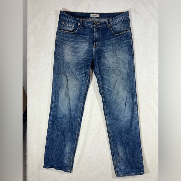 Burberry London Medium Wash 34W 32L Premium Denim Jeans Back Pock Logo Buttons - Picture 1 of 13